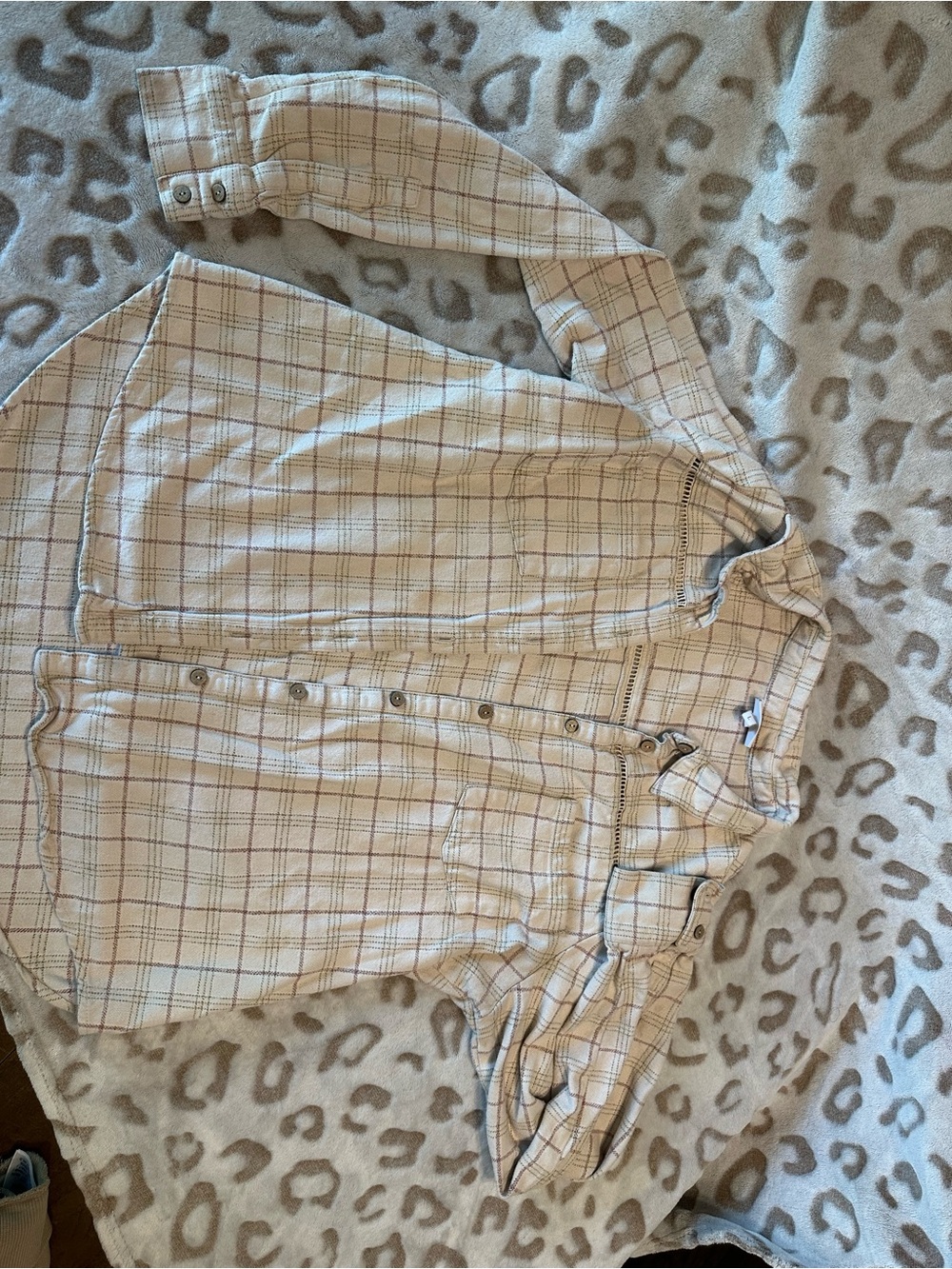 Shyanne Beige Plaid Shirt with Pink and Green Accents